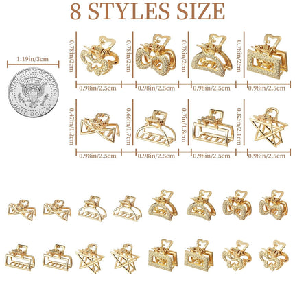 Mini Hair Clips for Women 16PCS 0.98" Gold Metal Small Claw Clips Women Non Slip Bangs Pins for Thick/Thin Hair(16Pcs-Style 10(NEW))