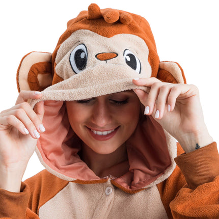 Adult Pajamas Plush Jumpsuit One Piece Monkey Costume for Halloween Animal Themed Party Dress up Role Playing Cosplay