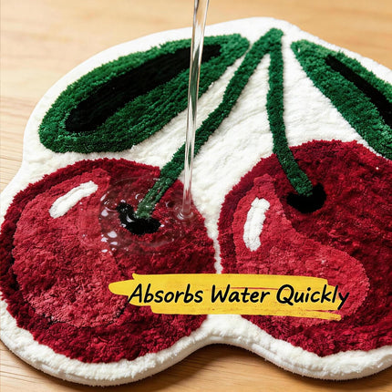 Cute Cherry Bath Mat, Non-Slip Absorbent Bath Mat Rug, Funny Cherry Bathroom Decor, Soft Flocked Bathroom Mat with Rubber Backing, 50X60Cm