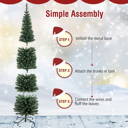 5/6/7/8/9 Feet Pre-Lit Pencil Artificial Christmas Tree with 150/180/200//300/400 Warm White LED Lights