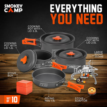 Camping Cookware Mess Kit Set with Stove - Backpacking Camping Pots and Pans Set, All in One Non-Stick Camping Cooking Set, Portable Stove, Hiking, Picnic, Outdoor & Camping Cookware Set