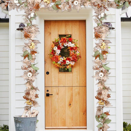 2 Pack Fall Garland Maple Leaf, 5.9Ft/Piece Hanging Vine Garlands Artificial Autumn Foliage Garland Thanksgiving Decor for Home Wedding Fireplace Party Christmas (White&Green)