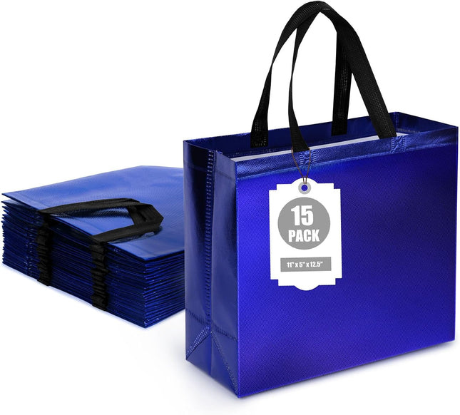 15 Pack Blue Gift Bags with Handles, 12.6 X 5 X 11 Inches