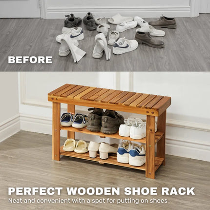 3-Tier Solid Wood Shoe Rack
