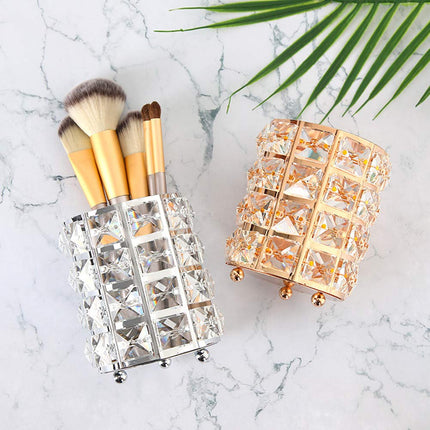 Makeup Brush Holder Organizer Cosmetic Brushes Storage Eyeliners Eyebrow Pencil Container Cup (Silver)