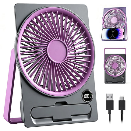 7.09" Small Portable Fan Rechargeable Battery Powered,6 Speeds Personal Mini Table Desk Fan for Office Bedroom,Travel Fan for Sleeping,Cruise Ship Beach Vocation Travel Essentials,Purple