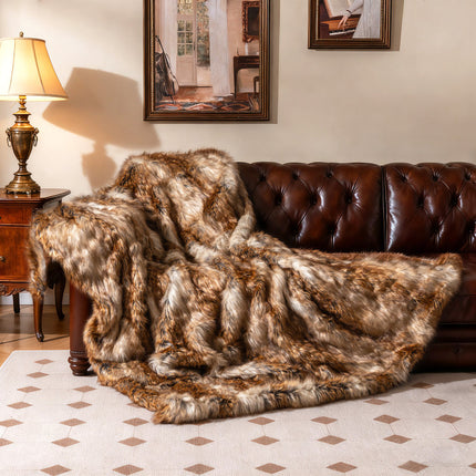 540GSM Soft Plush Fuzzy Luxury Faux Raccoon Fur Blanket for Bed