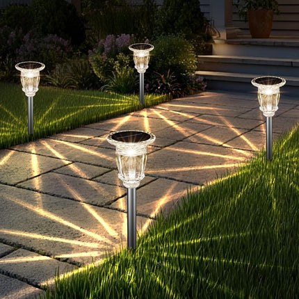 Solar Pathway Lights Outdoor 6 Pack, 10 Modes RGB Color Changing & White Solar Garden Lights, 17.32" IP65 Waterproof Glass Stainless Steel Landscape Lights for Yard Walkway Driveway Patio Lawn