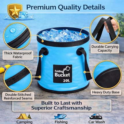 3 Pcs 5 Gallon Collapsible Bucket with Handle,Blue
