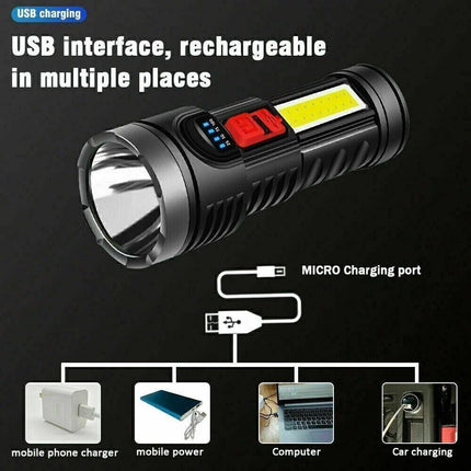 LED Flashlight Torch Rechargeable Work Light Built-In Battery