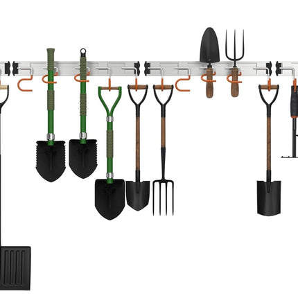 69'' Aluminum Alloy Garden Tool Organizer Wall Mount Garage Organizers and Storage with Hooks Tool Hangers for Shed Hooks for Shovel, Rake, Broom & More