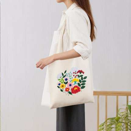 Embroidery Canvas Bag Kits for Adults Beginner Stamped Flowers Pattern DIY Cross Stitch Printed Flower Stitching Sewing Kit