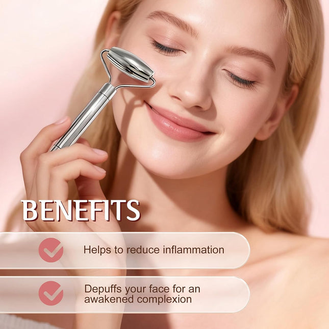 Gua Sha & Face Roller, Stainless Steel Gua Sha Facial Tools, Lymphatic Drainage Massager for Face, Eyes, Chin & Jawline Sculpting, Body Gua Sha Tools with Pouch
