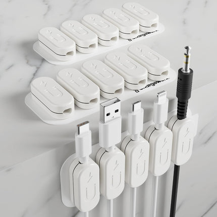 Magnetic Cable Holder Cable Management Multipurpose Desktop Cable Management System, 10-Pack, Great for USB-C, Lightning, Micro-Usb & Other Cables Sticks to Any Surface (White - 10 Pack)