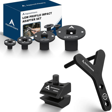 Automotive Repair Tool Bundle: 4-Piece Low Profile Magnetic Impact Socket Adapter Set (1/4" to 1" Cr-Mo Steel) & 2-Piece Suspension Tool Set (Strut Spreader & Lower Control Arm Prying Tool for FWD)