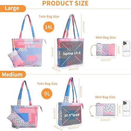 Quilted Lunch Bag Set and Floral Quilted Tote Bag(Pinkpatch)