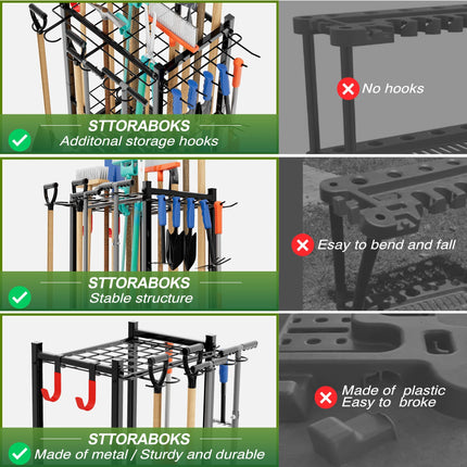 17-Inch Garden Tool Organizer with Storage Hooks, Yard Tool Rack for Garage Organization, Holds up to 50 Tools