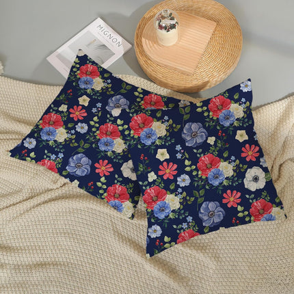 4Th of July Floral Pillow Covers 18X18 Pack of 2,Boho Blue Red Flower Throw Pillow Covers Independence Day Floral Decorative Pillowcase Farmhouse Square Cushion Cover for Couch Sofa Outdoor