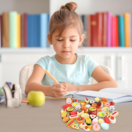 24 Pcs Mini Food Erasers, 3D Fruit Cake Dessert Pencil Erasers, Take Apart Puzzle Eraser Bulk for Classroom Prizes, Gifts Supplies, Back to School Party Party Favors
