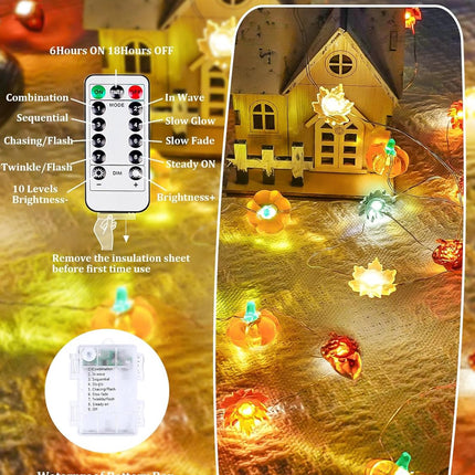 Fall Decor 3D Pumpkin Acorn Maple Leaf Fairy Lights Battery Operated Remote