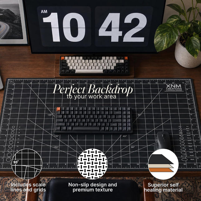 XNM Premium Self Healing Cutting Mat - 24 Inches by 36 Inches - A1, 3 Layer Quality PVC Construction - Dual Sided, Imperial and Metric Grid Lines - Perfect for Cutting, Sewing, and Crafts