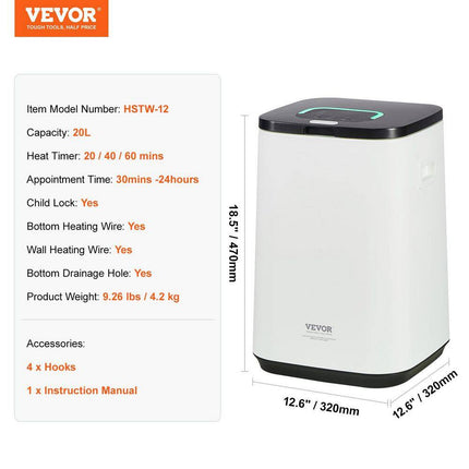 Towel Warmer Bucket 20 L, 24H Delay Timer, 20/40/60 Min Auto Shut Off, Child Lock, Towel Warmer, White Electricplug-Ln