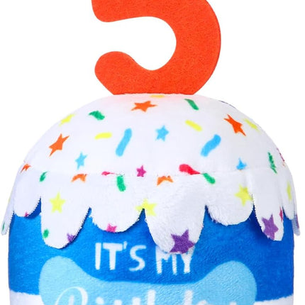 Dog Birthday Cake Toy Squeaky Plush Gift,5Th,Blue