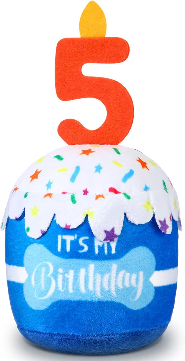 Dog Birthday Cake Toy Squeaky Plush Gift,5Th,Blue
