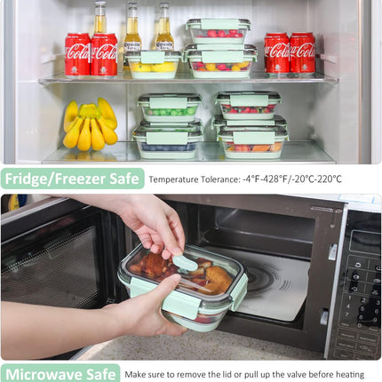 Collapsible Food Storage Containers with Lid & Air Vent, Clear Stacking Silicone Collapsible Food Container Set, Microwave Freezer Dishwasher Safe Space-Saver, Set of 4, Mint Green