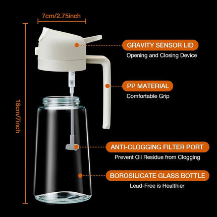 Oil Sprayer for Cooking, 2 in 1 Olive Oil Dispenser Bottle for Kitchen, 16Oz/470Ml Premium Glass Bottle for Air Fryer, Salad, Frying, Bbq,White