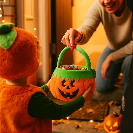 Plush Halloween Bucket Trick or Treat Bucket Halloween Basket Trick or Treat Basket for Halloween Candy Bag Halloween Trick or Treat Bag Candy Tote Bucket Pumpkin Bucket (Pumpkin Face Style 1)