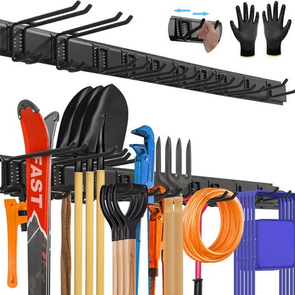 64'' All-Metal Garage Tool Organizer Wall Mount – Heavy-Duty Tool Rack Holds 680 Lbs, Adjustable Hooks for Garage, Yard, and Garden Equipment