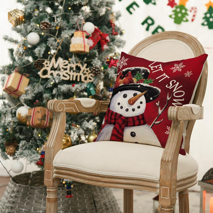 Merry Christmas Let It Snow Joy Stripes Gift Box Red Throw Pillow Covers, 20 X 20 Inch Xmas Tree Holiday Cushion Case Decoration for Sofa Couch Set of 4