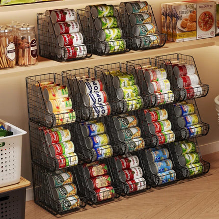 Stackable Can Organizer for Pantry 3Pack,Standing Dispenser Storage Bins,Metal Wire Basket Beverage Pop Soda Rack Stand Kitchen Pantry Countertop Cabinets,Stacking Canned Food Holder