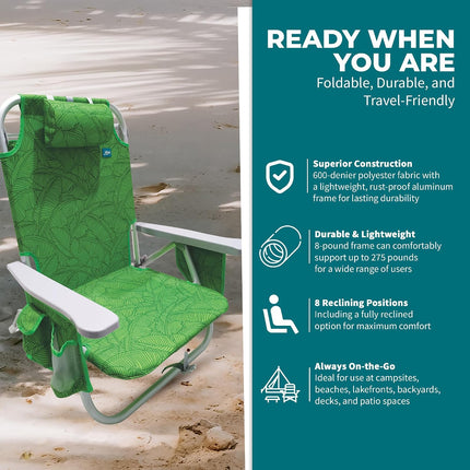 Folding Beach Chair with Cooler Bag, Green Banana Leaves
