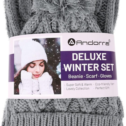 3 in 1 Women Soft Warm Thick Cable Knitted Hat Scarf & Gloves Winter Set