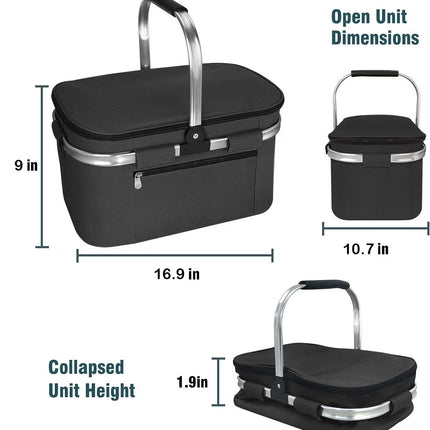 MUZOOY Insulated Cooler Bag Picnic Basket,Leakproof Collapsible Portable Cooler， Premium Folding Basket, Foldable Insulated Basket