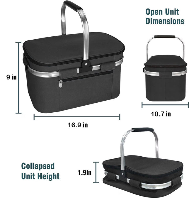 MUZOOY Insulated Cooler Bag Picnic Basket,Leakproof Collapsible Portable Cooler， Premium Folding Basket, Foldable Insulated Basket