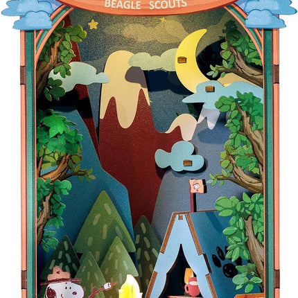 DIY Miniature Kit Book Nook - Snoopy'S Beagle Scouts Camp Scene | Detailed Light-Up Character Diorama Craft | Charming Puzzle Kit | Shelf Decor | Gift for Snoopy & Peanuts Fans