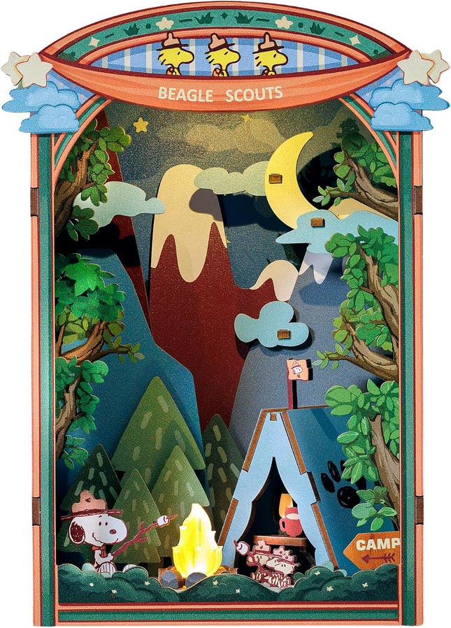 DIY Miniature Kit Book Nook - Snoopy'S Beagle Scouts Camp Scene | Detailed Light-Up Character Diorama Craft | Charming Puzzle Kit | Shelf Decor | Gift for Snoopy & Peanuts Fans