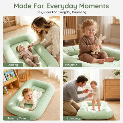 Infant Support Cushion & Baby Support Cushion for Newborn 0-24 Months, Breathable Cotton Pad, Supervised Use, Portable Infant Essentials for Travel and Home, Green (Cover Included
