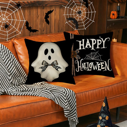 Happy Halloween Spider Web Pumpkin Ghost Throw Pillow Covers 18X18 Set of 4 Trick or Treat Spooky Skull Polka Dot Bow Cushion Case Decorations for Sofa Couch