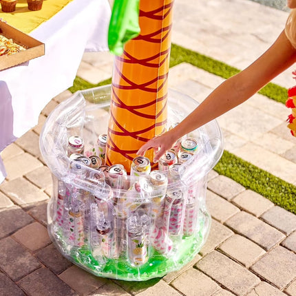 60" Inflatable Palm Tree Ice Chest Cooler,Luau Party Decorations,Summer Outdoor Drink Cooler with Drink Holder