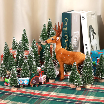 30PCS Artificial Mini Christmas Trees, Mini Pine Tree Sisal Trees with Wood Base Bottle Brush Trees for Christmas Table Top Decor Winter Crafts Ornaments