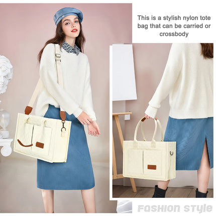 Quilted Tote Bags for Women, Lightweigh Puffy Tote Bag, Quilted Woman Bag for Work Travel(Beige)