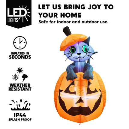 5 Ft Halloween Inflatable Animated Cat on Pumpkin,Halloween Outdoor Decoration with LED Lights,Blow up Decoration for Yard & Lawn,Party