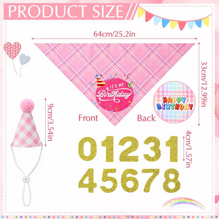 Dog Birthday Party Outfit Set for Small Medium Dog Cat Puppy Pink