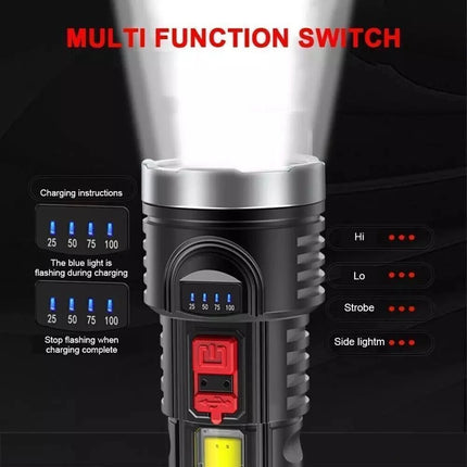 LED Flashlight Torch Rechargeable Work Light Built-In Battery