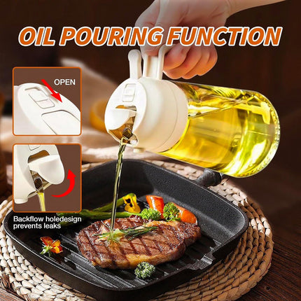 Oil Sprayer for Cooking, 2 in 1 Olive Oil Dispenser Bottle for Kitchen, 16Oz/470Ml Premium Glass Bottle for Air Fryer, Salad, Frying, Bbq,White