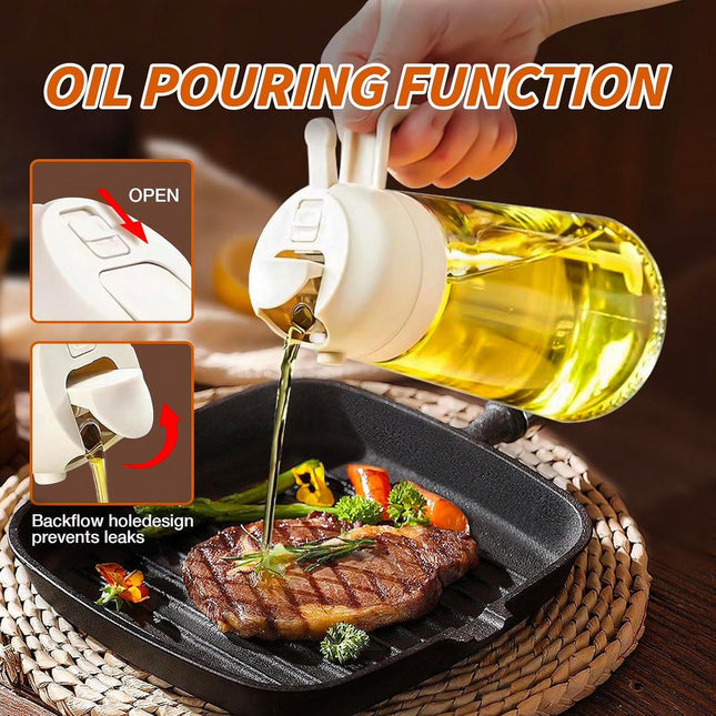 Oil Sprayer for Cooking, 2 in 1 Olive Oil Dispenser Bottle for Kitchen, 16Oz/470Ml Premium Glass Bottle for Air Fryer, Salad, Frying, Bbq,White